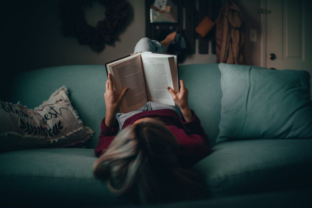 reading on couch