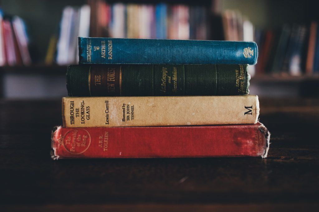 stack of used books