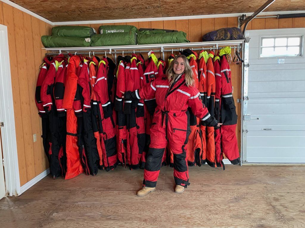 Brenna in a survival suit in Churchill 